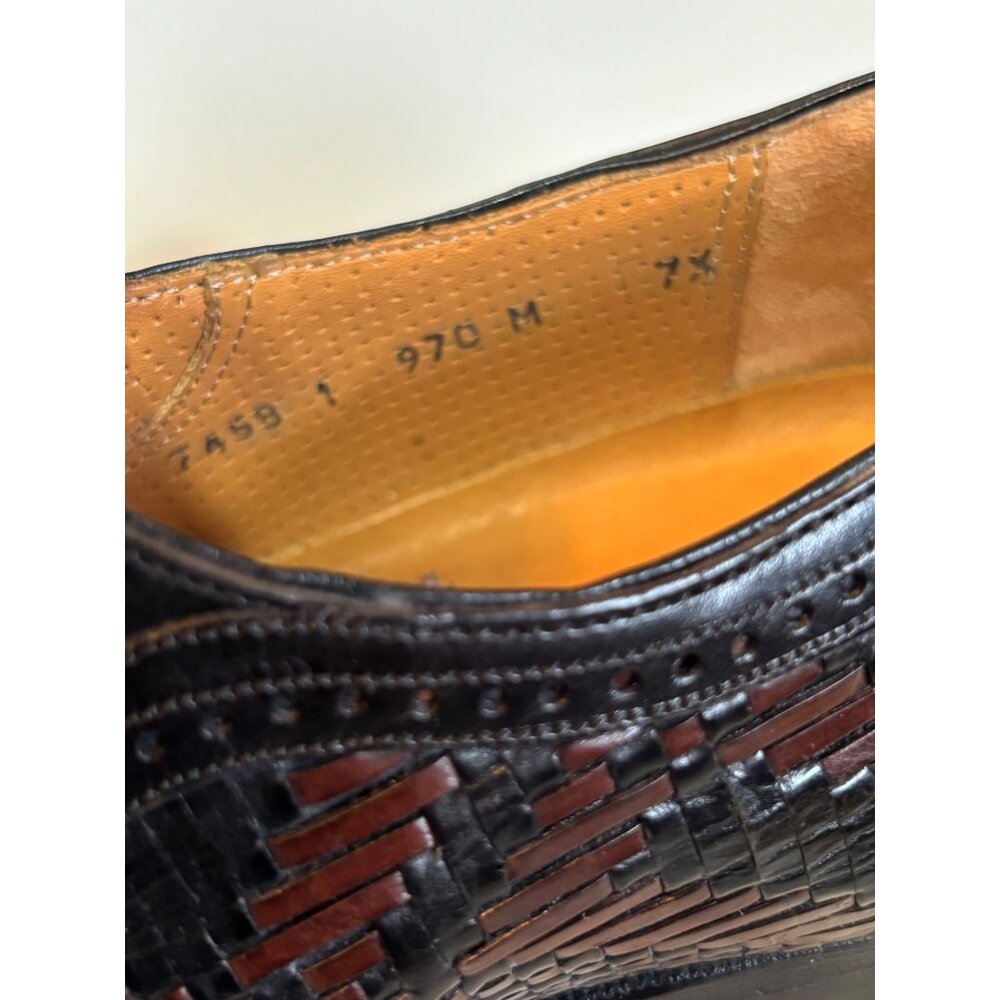 Peter Huber Italian Leather Oxford Shoes Black  Brown Woven Cap Toe Men Size 7.5 - Picture 10 of 14